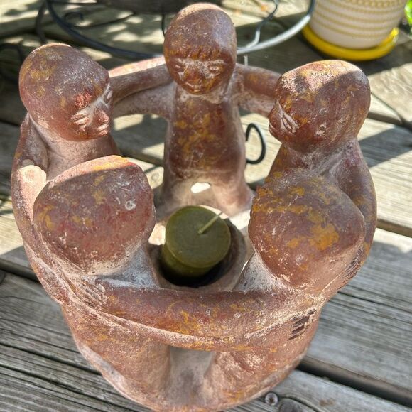 Vintage Terracotta Brown Circle of Friends Candle Holder Sculpture - Picture 11 of 16